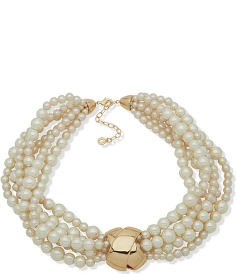 Anne Klein Gold Tone White Pearl Statement Collar Necklace