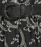 Anne Klein Halter Neck Belted Embroidered A-Line Midi Dress