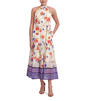 Anne Klein Halter Neck Sleeveless Floral Print Maxi Dress
