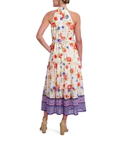 Anne Klein Halter Neck Sleeveless Floral Print Maxi Dress