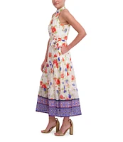 Anne Klein Halter Neck Sleeveless Floral Print Maxi Dress