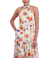 Anne Klein Halter Neck Sleeveless Floral Print Maxi Dress