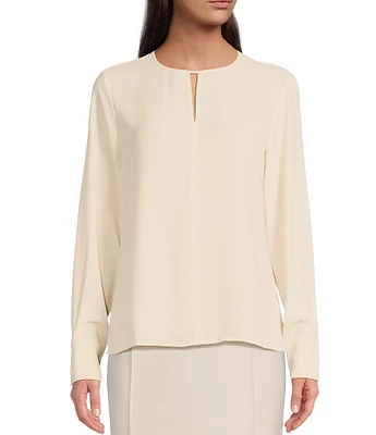 Anne Klein Keyhole Round Neck Long Sleeve Blouse