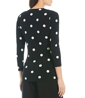 Anne Klein Knit Jersey Polka Dot Print V-Neck 3/4 Sleeve Faux-Wrap Top