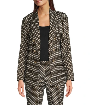 Anne Klein Coordinating Lurex Tech Stretch Faux Double Breasted Notch Lapel Long Sleeve Jacket