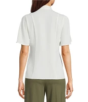 Anne Klein Mandarin Collar Flutter Short Sleeve Button Front Top