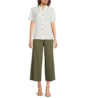 Anne Klein Mandarin Collar Flutter Short Sleeve Button Front Top