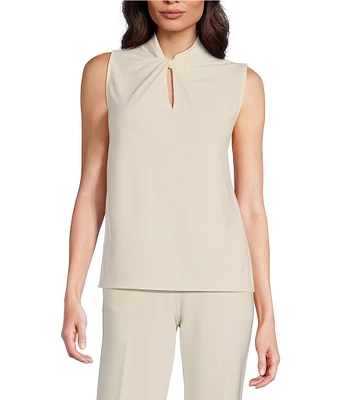 Anne Klein Moss Crepe Keyhole Twist Neck Sleeveless Top