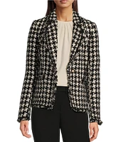 Anne Klein Nailhead Tweed Notch Lapel One Button Blazer