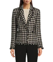 Anne Klein Nailhead Tweed Notch Lapel One Button Blazer