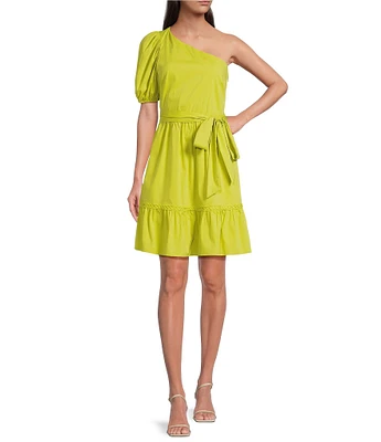 Anne Klein One Shoulder Short Puffed Sleeve Fit-And-Flare Dress