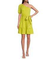 Anne Klein One Shoulder Short Puffed Sleeve Fit-And-Flare Dress