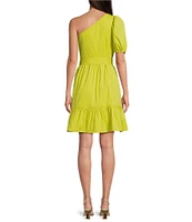 Anne Klein One Shoulder Short Puffed Sleeve Fit-And-Flare Dress