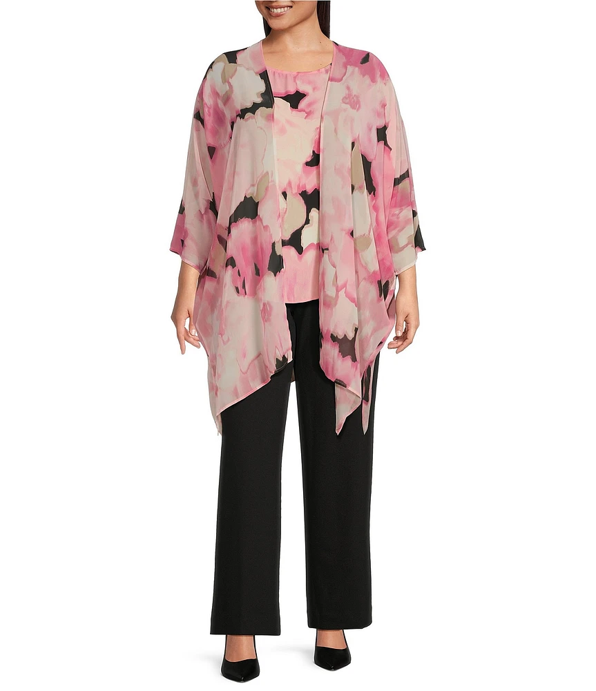 Anne Klein Plus Open Front Oversized Sheer Cardigan