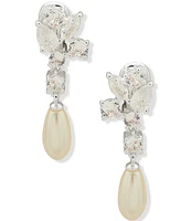 Anne Klein Pearl Crystal Silver Tone Cluster Drop Earrings