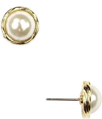 Anne Klein Faux-Pearl Framed Stud Earrings