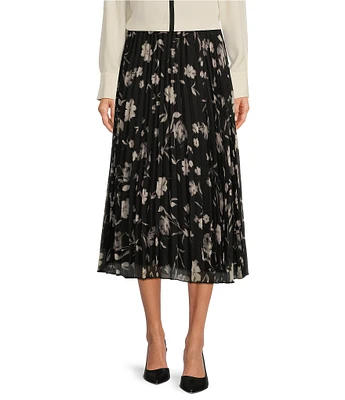 Anne Klein Pleated Chiffon Pull-On Midi Skirt