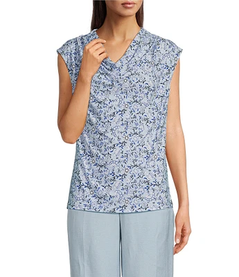 Anne Klein Pleated Cowl Neck Cap Sleeve Blouse