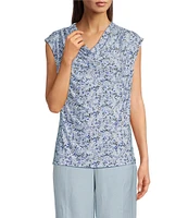 Anne Klein Pleated Cowl Neck Cap Sleeve Blouse