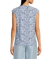 Anne Klein Pleated Cowl Neck Cap Sleeve Blouse