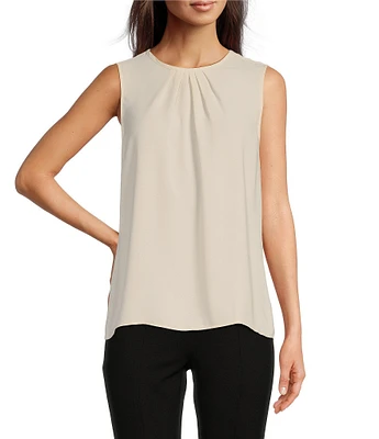 Anne Klein Pleated Crew Neckline Sleeveless Blouse