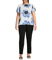 Anne Klein Plus Floral Printed V Neckline Short Flutter Sleeve Blouse