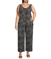 Anne Klein Plus Printed High Rise Wide Leg Ankle Pants