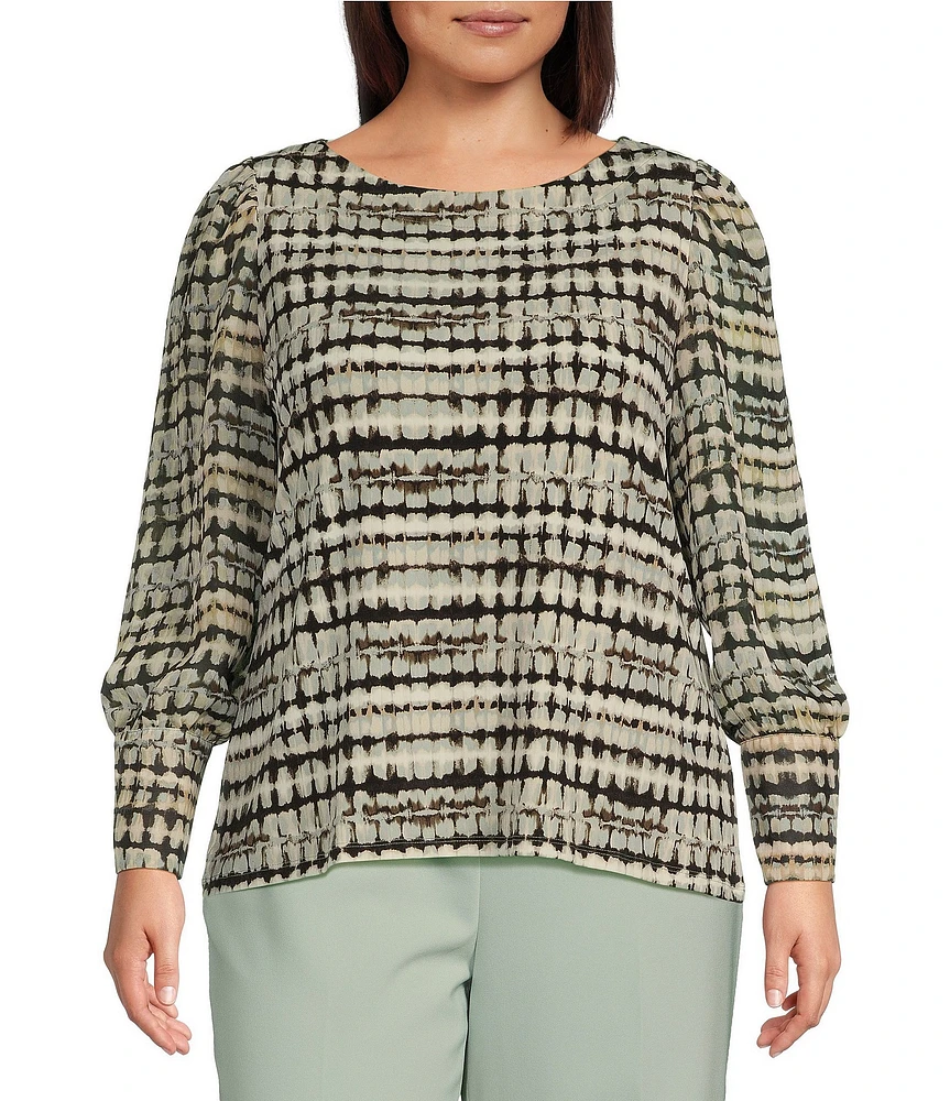 Anne Klein Plus Size Bateau Neck Bishop Sleeve Blouse