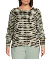 Anne Klein Plus Size Bateau Neck Bishop Sleeve Blouse