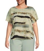 Anne Klein Plus Size Bateau Neck Short Sleeve Printed Blouse