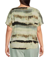 Anne Klein Plus Size Bateau Neck Short Sleeve Printed Blouse