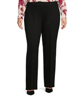 Anne Klein Plus Size Collection Compression Stretch Knit Straight Wide-Leg Pull On Trouser Pants