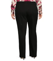 Anne Klein Plus Size Collection Compression Stretch Knit Straight Wide-Leg Pull On Trouser Pants