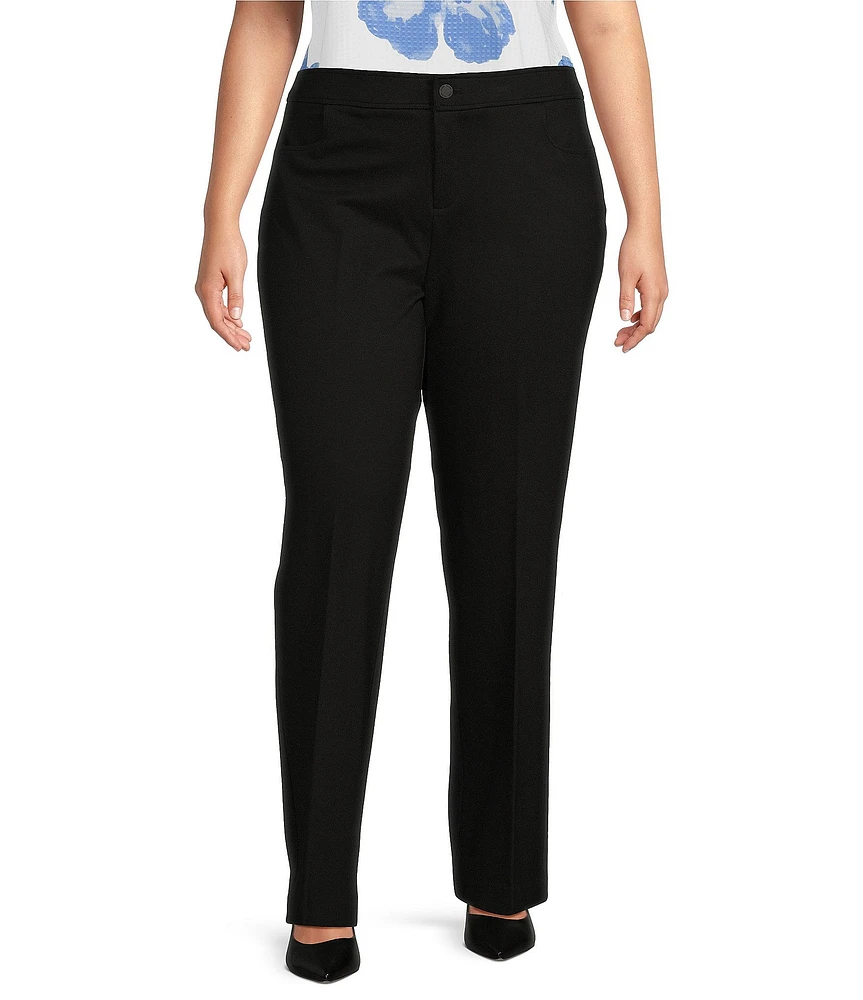 Anne Klein Plus Size Compression Stretch Knit Straight Wide-Leg Trouser Pant