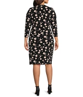 Anne Klein Plus Size Floral Print Surplice V-Neck Long Sleeve Tie Waist Wrap Dress