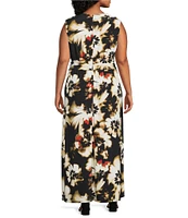 Anne Klein Plus Size Floral V-Neck Sleeveless Knot Front Maxi Dress
