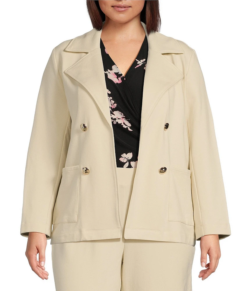 Anne Klein Plus Size French Terry Notch Collar Faux Double Breasted Jacket