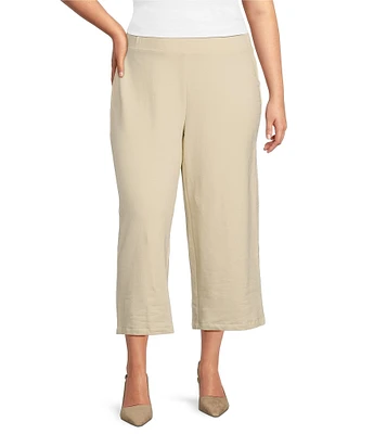 Anne Klein Plus Size French Terry Pull On Wide Leg Crop Trousers
