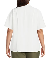 Anne Klein Plus Size Mandarin Collar Flutter Short Sleeve Button Front Top