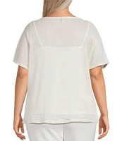 Anne Klein Plus Size Metallic Tuckstitch Hacci Dolman Sleeve Blouse