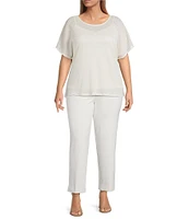 Anne Klein Plus Size Metallic Tuckstitch Hacci Dolman Sleeve Blouse
