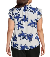 Anne Klein Plus Size Printed Gingham Double Ruffle Sleeveless Blouse