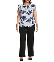 Anne Klein Plus Size Printed Gingham Double Ruffle Sleeveless Blouse