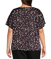 Anne Klein Plus Size Printed Satin Bateau Neck Short Sleeve Blouse