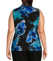 Anne Klein Plus Size Printed Triple Pleat V-Neck Sleeveless Top