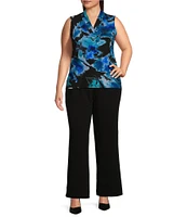 Anne Klein Plus Size Printed Triple Pleat V-Neck Sleeveless Top