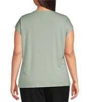 Anne Klein Plus Size Round Neck Pleated Cap Sleeve Top