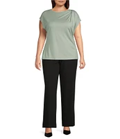 Anne Klein Plus Size Round Neck Pleated Cap Sleeve Top