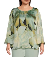 Anne Klein Plus Size Satin Flare Sleeve Keyhole Blouse