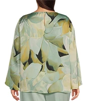 Anne Klein Plus Size Satin Flare Sleeve Keyhole Blouse